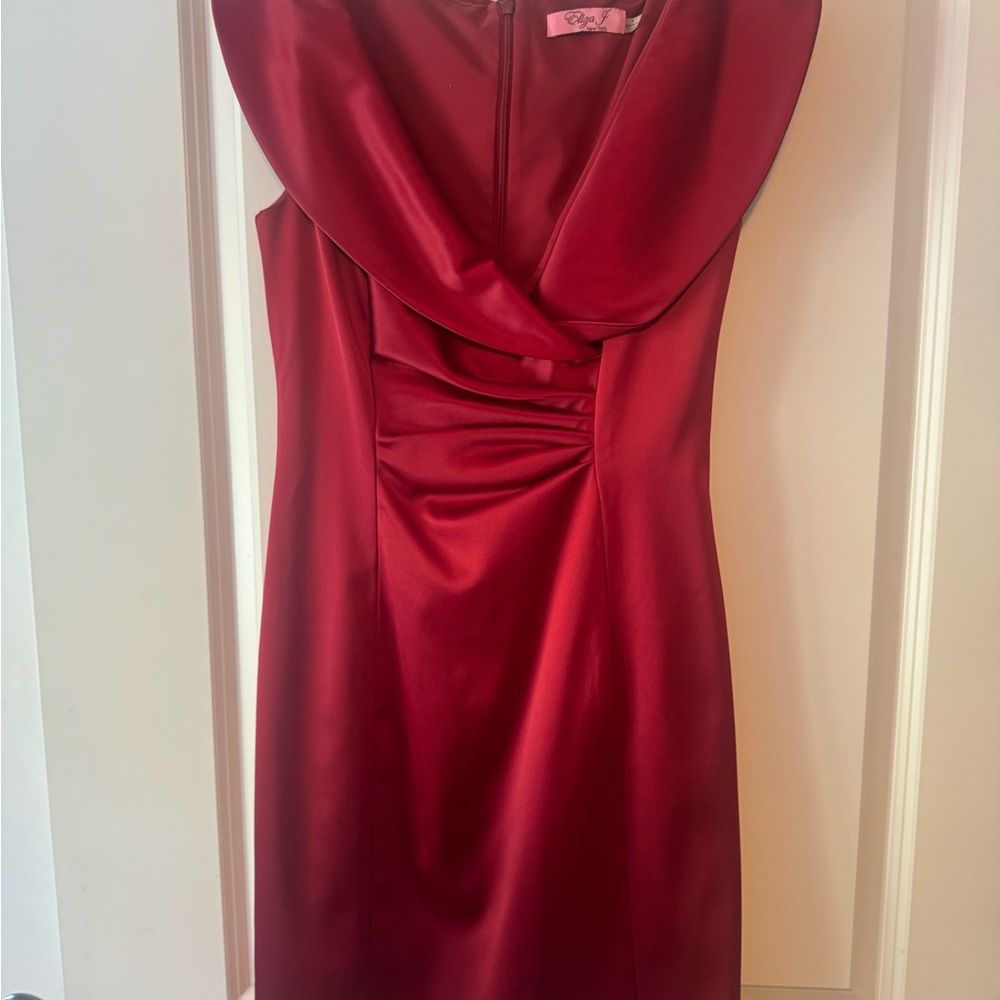 Eliza J Red Satin Midi Dress